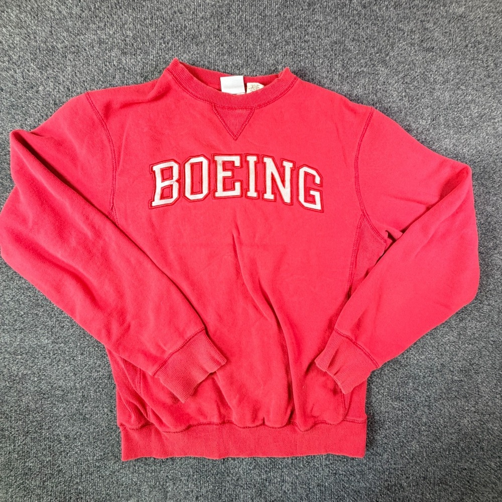 Vintage Boeing Varsity Logo Sweatshirt Mens Small Red‎ Cotton Crew Neck Pullover